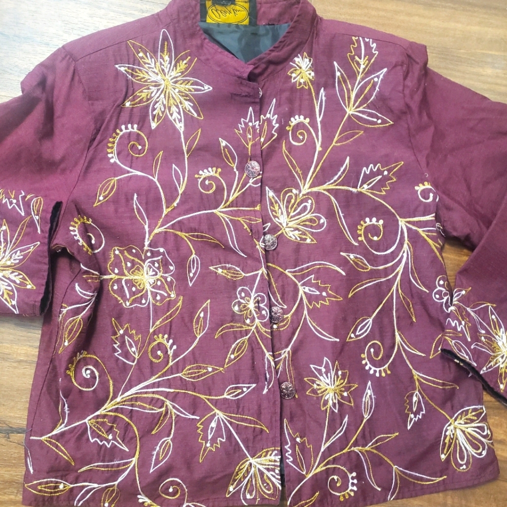 Alex Kin blazer coat jacket Beautiful embroidery stitched design 1x Maroon